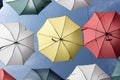 Colorful umbrellas of the rue du Cul-de-Sac, in the Quartier Petit Champlain, in Quebec