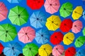 Colorful umbrellas set as decoration in Jerusalem Royalty Free Stock Photo