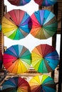 Colorful umbrellas in the sky of Bucharest Royalty Free Stock Photo