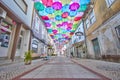 Colorful umbrellas in the street in Agueda, Portugal