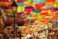 Colorful umbrellas in the street. Agueda, Portugal
