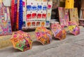 Colorful umbrellas at a street matket in Jaipur