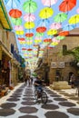 Colorful umbrellas, Yoel Moshe Solomon Street, Nachalat Shiva neighborhood, Jerusalem