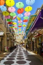 Colorful umbrellas, Yoel Moshe Solomon Street, Nachalat Shiva neighborhood, Jerusalem