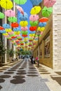 Colorful umbrellas, Yoel Moshe Solomon Street, Nachalat Shiva neighborhood, Jerusalem