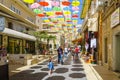 Colorful umbrellas, Yoel Moshe Solomon Street, Nachalat Shiva neighborhood, Jerusalem