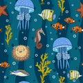 Colorful underwater deep see seamless pattern Royalty Free Stock Photo