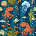 Colorful underwater deep see seamless pattern Royalty Free Stock Photo