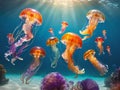 colorful underwater jellyfish in aquarium Royalty Free Stock Photo