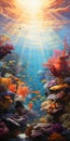 Colorful Underwater Scene With Intricate Illustrations And Sunrays Royalty Free Stock Photo