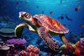 Colorful underwater sea turtle. Generate Ai Royalty Free Stock Photo