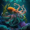 Colorful underwater world Octopus corals