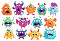 Colorful, unique cartoon monsters with various expressions