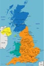 Colorful United Kingdom political map with clearly labeled, separated layers.