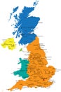 Colorful United Kingdom political map with clearly labeled, separated layers.