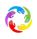 Colorful unity hands together vector logo Royalty Free Stock Photo