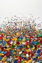 Colorful Universe of Plastic Building Blocks Exploding From Bottom, Creativity and Fun Concept.