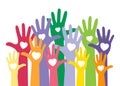 Colorful up hands with heart, raise up for vote concept Royalty Free Stock Photo