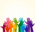 Colorful up hands. Vector illustration, an associers celation, unity, partners, company, friendship, friends background Volunteebr