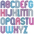 Colorful uppercase letters with rounded corners, bold double striped font.