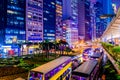 Colorful of Urban city lights traffic with crowd in Hong Kong Royalty Free Stock Photo