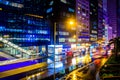 Colorful of Urban city lights traffic with crowd in Hong Kong Royalty Free Stock Photo