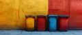 Colorful Urban Recycling Bins Against Vibrant Walls. Concept Street Art, Environmental