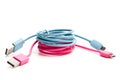 Colorful usb cables i solated on white Royalty Free Stock Photo