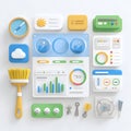 Colorful User Interface Dashboard Elements and Data Visualization Widgets Isolated on Clean White Background for Modern App and Royalty Free Stock Photo