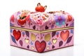 Colorful valentine box on white background,valentine day, whimsical gift box, complete with a hidden compartment filled with a