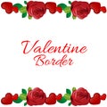 Colorful valentine horizontal border with red rose and love