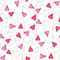 Colorful Valentine`s Day Holiday Intertwined Heart Shape String Lights on White Background Vector Seamless Pattern Royalty Free Stock Photo