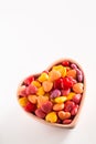 Colorful Valentines Day Heart Candy In Ceramic Bowl Vertical