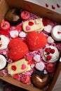 Colorful Valentines sweet box with many kinds if sweets