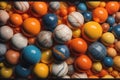 Colorful Variety of marbles as a background, top view, close up. ai generative