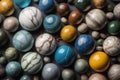 Colorful Variety of marbles as a background, top view, close up. ai generative