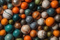 Colorful Variety of marbles as a background, top view, close up. ai generative