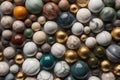 Colorful Variety of marbles as a background, top view, close up. ai generative