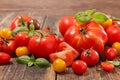 colorful variety of tomatoes and basil