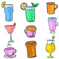 Colorful various drink set doodles