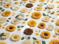 Colorful various types of sunflowers illustration. Seamless Pattern Background in 3D Royalty Free Stock Photo