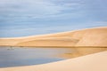 The colorful vast desert landscape of tall, white sand dunes and seasonal rainwater lagoons at the LenÃÂ§ÃÂ³is Maranhenses National