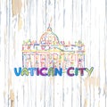 Colorful Vatican drawing on wooden background