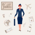 Colorful vector alphabet. Book of professions. Profession Stewardess. Letter S