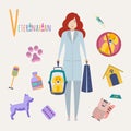 Colorful vector alphabet. Book of professions. Profession Veterinarian. Letter V