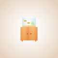 Colorful vector aquarium with a cute goldfishes on a cabinet web icon. Isolated bright illustration of rectangular glass fishbowl