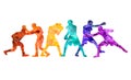 Colorful vector boxing illustration. Bright silhouettes of boxers men. Fighter.