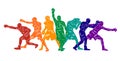 Colorful vector boxing illustration. Bright silhouettes of boxers men. Fighter.