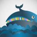 Colorful vector cheerful whale in the sea