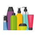 Colorful vector cosmetic bottles set, flat design Royalty Free Stock Photo